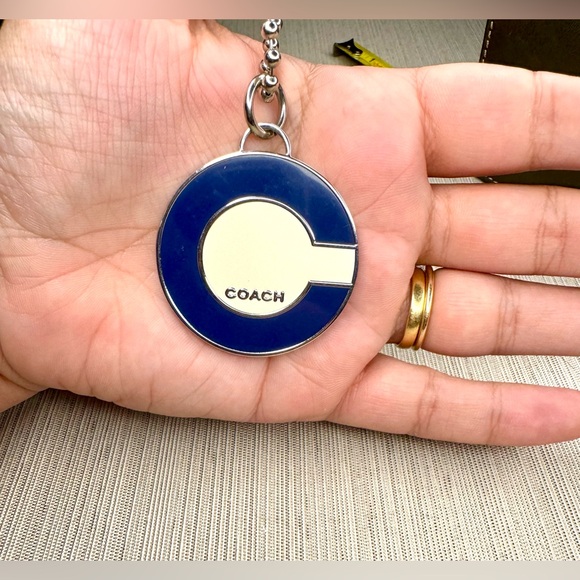 Coach Blue & White Round “C” Circle Metal Hangtag / Keychain / Bag Charm 1.75” - Picture 2 of 4